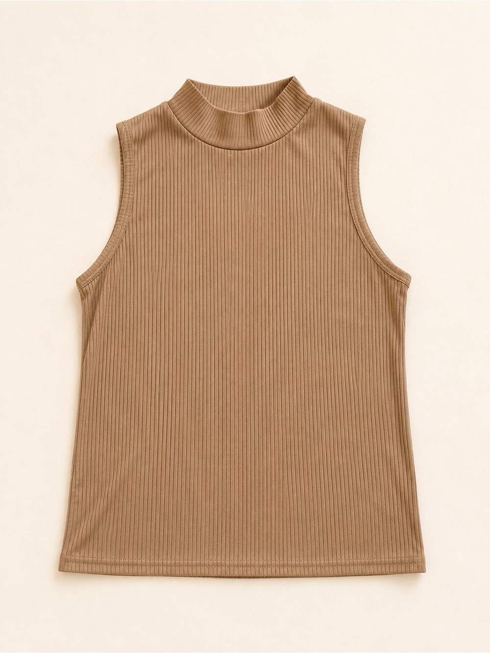 Ribbed Mock Neck Tank Top in Tan